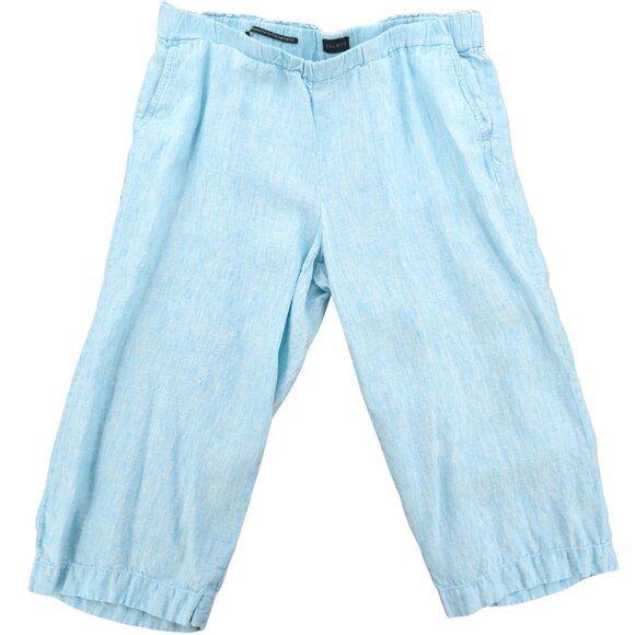 Talbots Linen Pants Pull On Cropped 1X Blue Wide Leg Summer Lagenlook Coastal - Picture 1 of 9